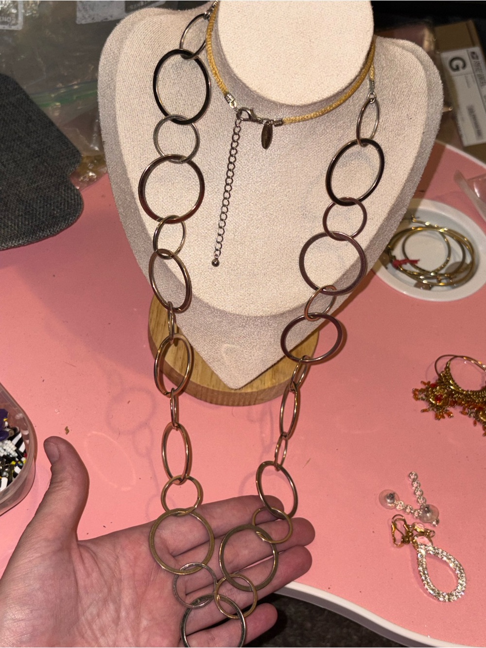 NY Mixed Metal Oversized Oval Link Long Statement Necklace Adjustable